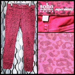NY&Co Soho Red Leopard Print Super Skinny Jeggings Jeans Size 10